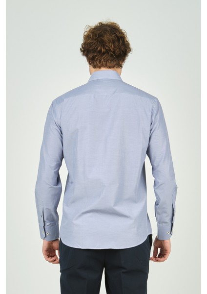 Erkek Slim Fit Uzun Kollu %100 Pamuk Gömlek 2008 Mavi