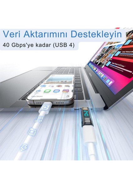 Coofbe Dijital Ekranlı 40GPBS 240W Type-C To Type-C Dönüştürücü 8k 60Hz Type-C Hdmi Şarj Data Hdmi Çevirici