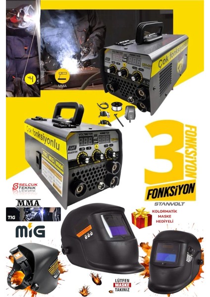 Gazsız Gazaltı Kaynak Makinası 3özelliklikli Tıgmıgmma + Maske Otomatik Kararan Colormatik Hediyeli