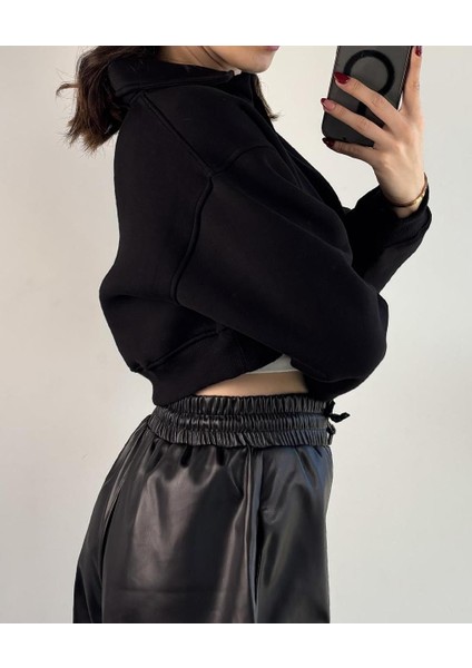 Polo Yaka Nakışlı Kadın Crop Sweatshirt fiyatları