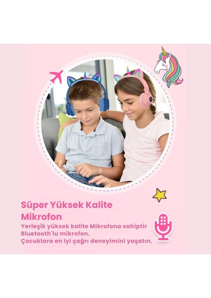 Unicorn 94DB Güvenli Ses Kontrollü Yumuşak Kulak Pedli Bluetooth Kulaklık Bluetooth Çocuk Kulaklığı