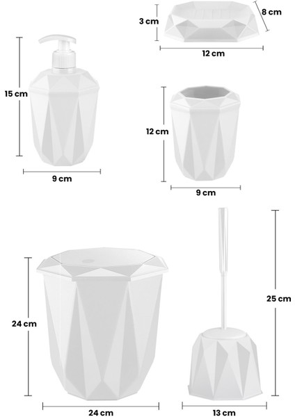 5 Parça Vanity Klik Kapaklı Banyo Seti - Dekoratif Çöp Kovası Diş Fırçalık Sabunluk Fırça Seti fırsatları