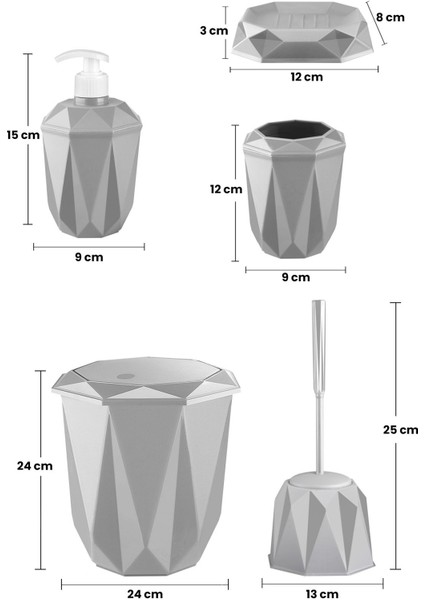 5 Parça Vanity Klik Kapaklı Banyo Seti - Dekoratif Çöp Kovası Diş Fırçalık Sabunluk Fırça Seti fırsatları