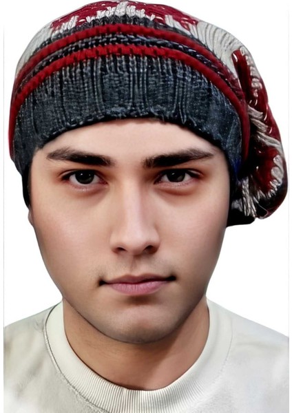 Erkek Kar Tanesi Desenli Örgü Triko Bere