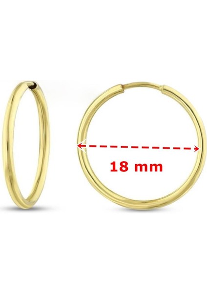 18 mm Düz Taşsız Klasik Günlük 14 Ayar Altın Halka Küpe modelleri