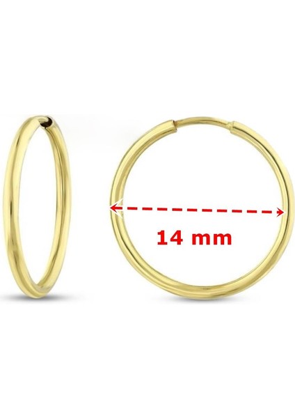 14 mm Düz Taşsız Klasik Günlük 14 Ayar Altın Halka Küpe modelleri