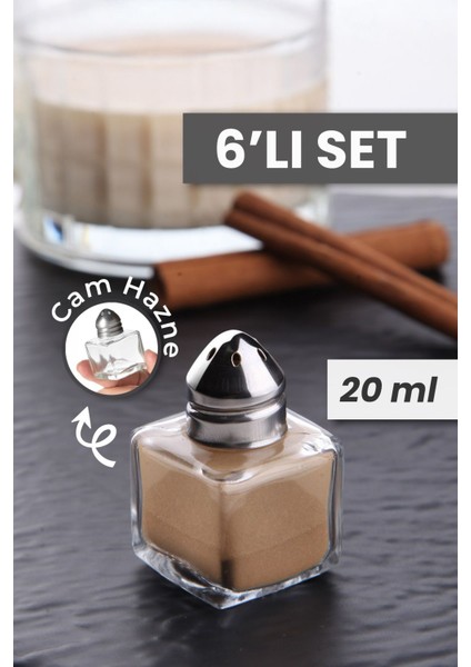 6'lı Set Stella Mini Cam Tuzluk - Tek Kişilik Baharatlık Paslanmaz Çelik Kapaklı Tuzluk Karabiberlik