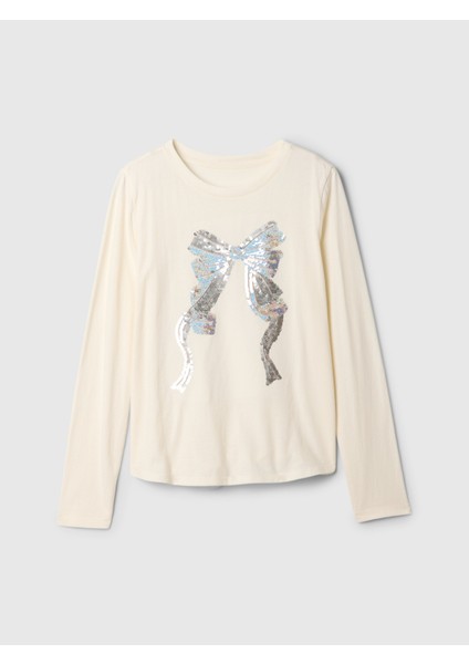 Kız Çocuk Kırık Beyaz Pullu Grafikli T-Shirt fiyatları