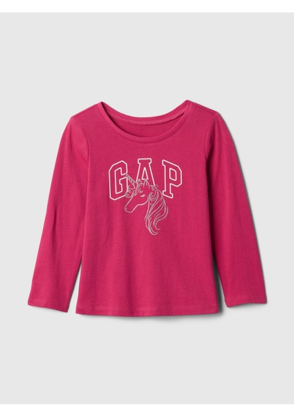 Kız Bebek Pembe Pamuk Logo Grafikli T-Shirt