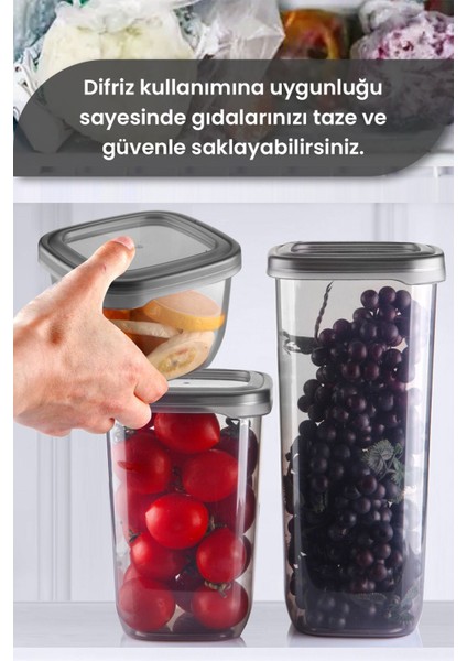 12'li Set Etiketli Kare Erzak Saklama Kabı - Bakliyat Saklama Kutusu Baharatlık 4X(550-1200-1750 Ml)