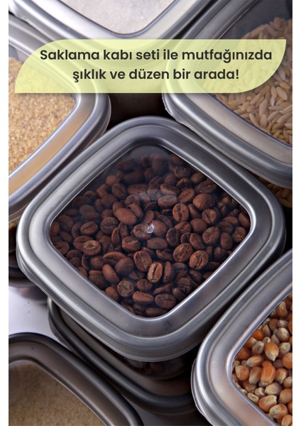 12'li Set Etiketli Kare Erzak Saklama Kabı - Bakliyat Saklama Kutusu Baharatlık 4X(550-1200-1750 Ml)