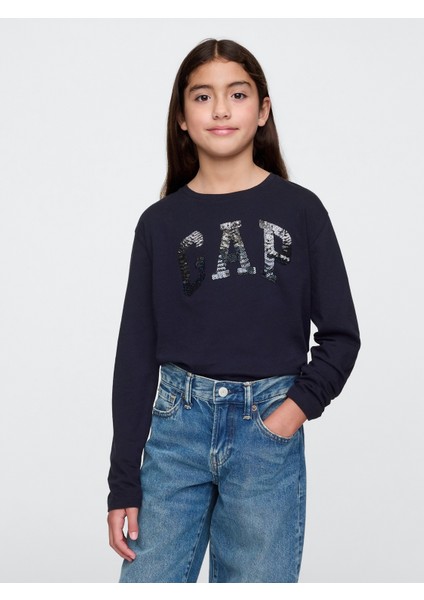 Kız Çocuk Lacivert Logo Pullu T-Shirt