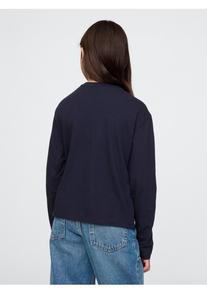 Kız Çocuk Lacivert Logo Pullu T-Shirt