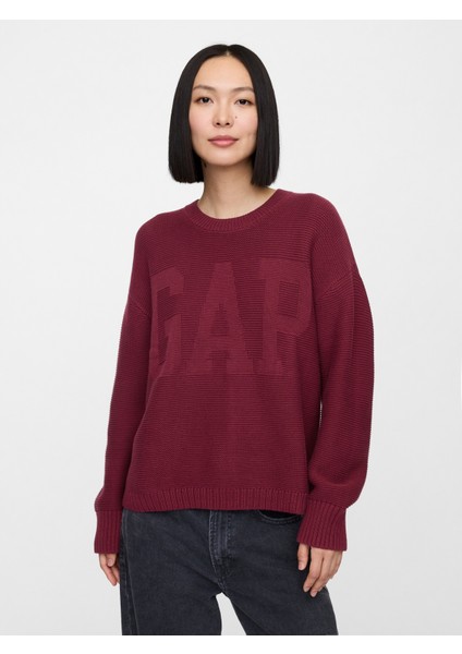 Kadın Bordo Gap Logo Oversize Kazak