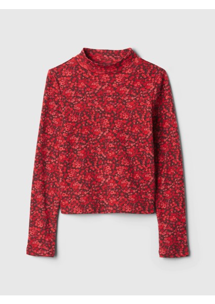 Kız Çocuk Bordo Fitilli Mockneck Yaka T-Shirt