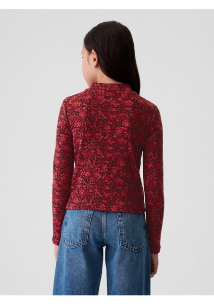 Kız Çocuk Bordo Fitilli Mockneck Yaka T-Shirt
