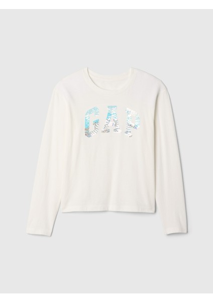 Kız Çocuk Kırık Beyaz Logo Pullu T-Shirt