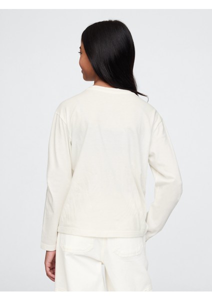 Kız Çocuk Kırık Beyaz Logo Pullu T-Shirt