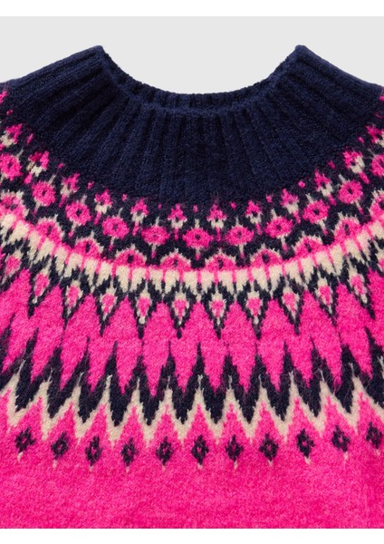 Kız Çocuk Pembe Fair Isle Desenli Kazak modelleri