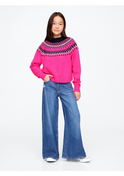 Kız Çocuk Pembe Fair Isle Desenli Kazak fırsatları