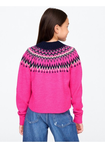 Kız Çocuk Pembe Fair Isle Desenli Kazak indirimleri