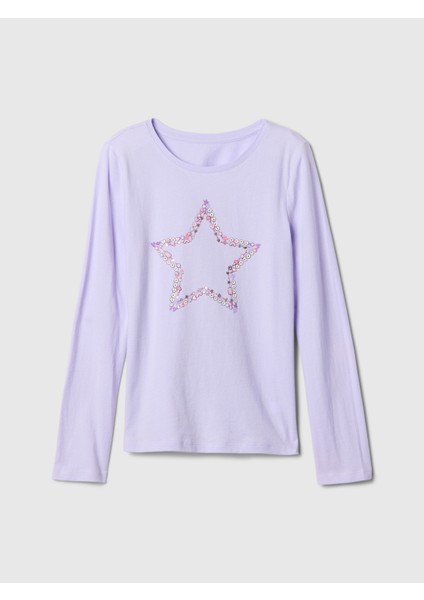 Kız Çocuk Lila Grafik T-Shirt