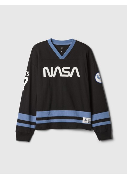 Erkek Çocuk Siyah Nasa Hockey Grafikli T-Shirt