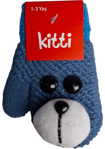Spteks Kitti 1-3 Yaş Bebe Erkek Çocuk Lacivert Renkli Maskotlu Kışlık Örme Eldiven
