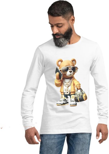 M.ç Store - Bad Bear Erkek_ Kadını Unısex Baskı Beyaz Sweatshirt