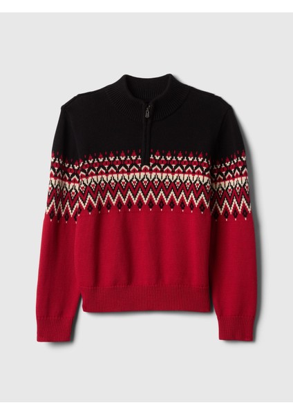 Erkek Çocuk Çok Renkli Fair Isle Yarım Fermuarlı Kazak