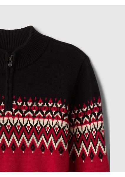 Erkek Çocuk Çok Renkli Fair Isle Yarım Fermuarlı Kazak