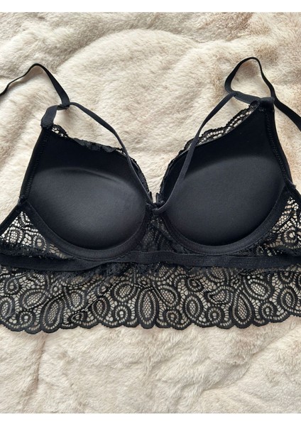 Kadın Dolgulu Bralet Push Up Siyah Sütyen Takım