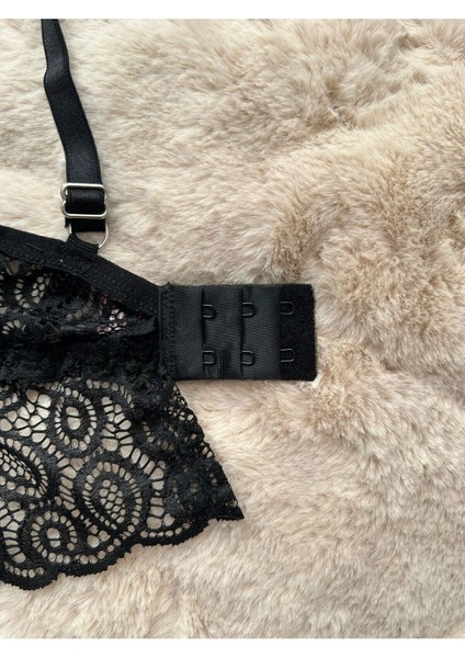 Kadın Dolgulu Bralet Push Up Siyah Sütyen Takım
