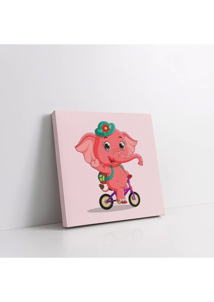 Pembe Fil Bisiklette Kanvas Tablo fiyatları