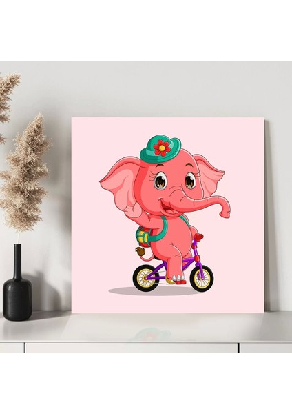 Pembe Fil Bisiklette Kanvas Tablo modelleri