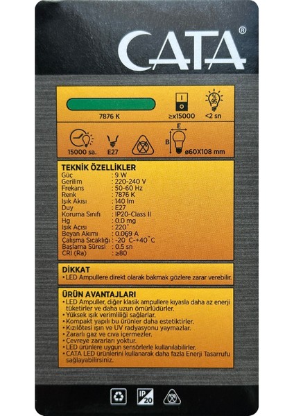 CT-4277 9W Yeşil Işık E27 Duylu LED Ampul