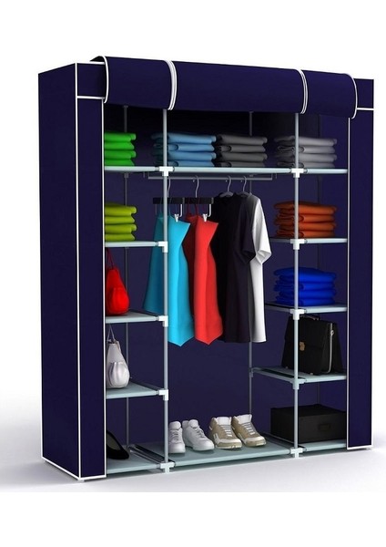 Bez Dolap Pls.profilli 12 Raf + 60 Cm. Askı Portatif Dolap Lacivert