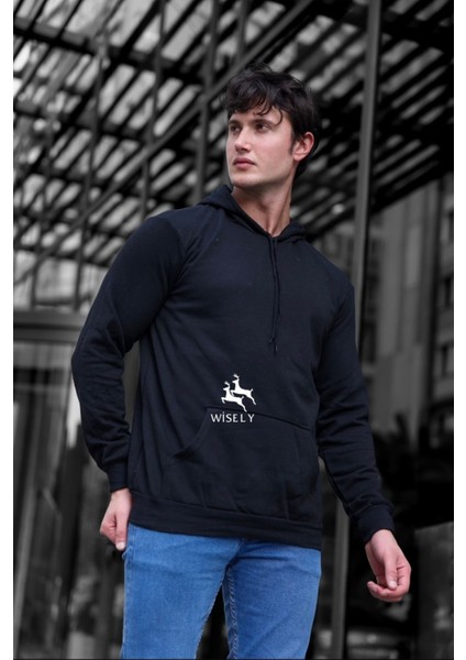 Siyah Düz Baskısız Şardonlu Unisex Sweatshirt