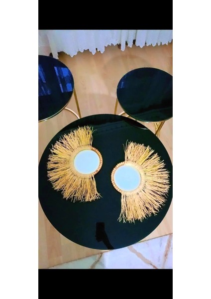 Bohem Dekoratif Üçlü Bohem Ayna Seti Rafya Ayna Hasır Pano Duvar Süsü El Yapımı Ayna Ev Çocuk Bebek fiyatları