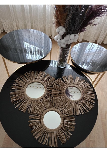 Bohem Dekoratif Üçlü Bohem Ayna Seti Rafya Ayna Hasır Pano Duvar Süsü El Yapımı Ayna Ev Çocuk Bebek fiyatları