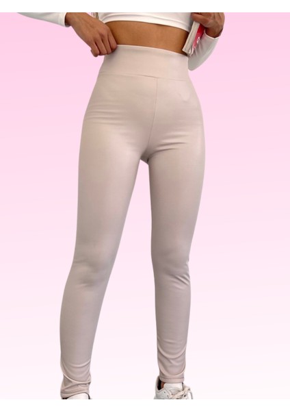 Toparlayıcı Polarlı Kışlık Deri Tayt Taba Belden Kaymaz Yüksek Bel fiyatları