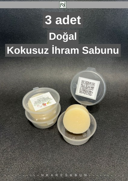 Ihram Sabunu - 3 Adet Doğal 30'ar Gram. Hac ve Umre Için Kokusuz, Doğal Ihram Sabunu - Ihram Soap