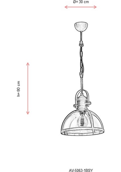 AV-5063-1BSY Siyah Boyalı Modern Avize E27 Metal Cam 30cm fiyatları