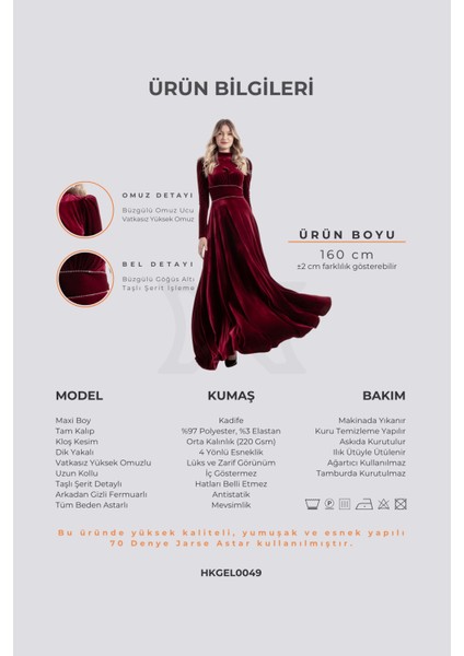 Nun | Kristal Taşlı Şeritli Maxi Kadife Söz Nişan Elbisesi - Bordo indirimleri