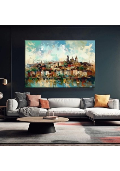 Renkli Nehir Kenarı Kanvas Tablo