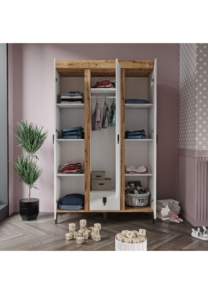 Rose 3 Kapaklı Tek Çekmeceli Dolap Safir ve Beyaz Renk