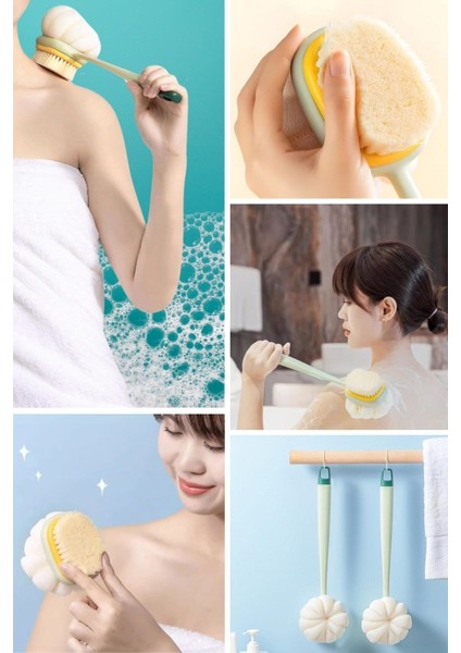 Iki Taraflı Uzun Saplı Fırçalı Banyo Vücut Sırt Fırçası Banyo Lifi modelleri