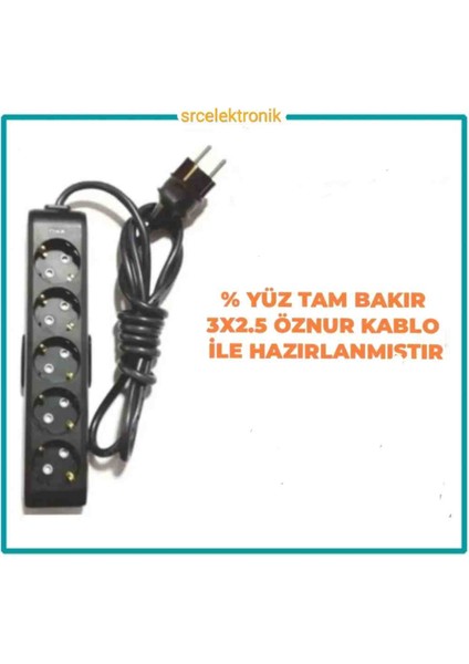 Multi-Let 5 Li 3x2.5 Öznur Kablo Tam Bakır (1 ile 15 Metre Arası) Topraklı Çocuk Korumalı Uzatma Grup Priz ( 3x2.5 Ttr Öznur Kablo Tam Bakır)