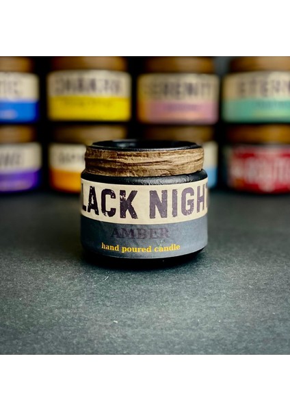 Black Night: Özel Tasarım Kavanoz Amber Kokulu Mum, 250 gr Doğal Vegan Soya Wa x Mumu fırsatları