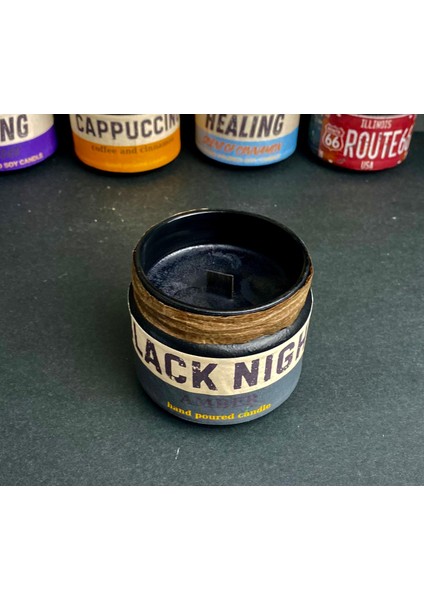 Black Night: Özel Tasarım Kavanoz Amber Kokulu Mum, 250 gr Doğal Vegan Soya Wa x Mumu indirimleri